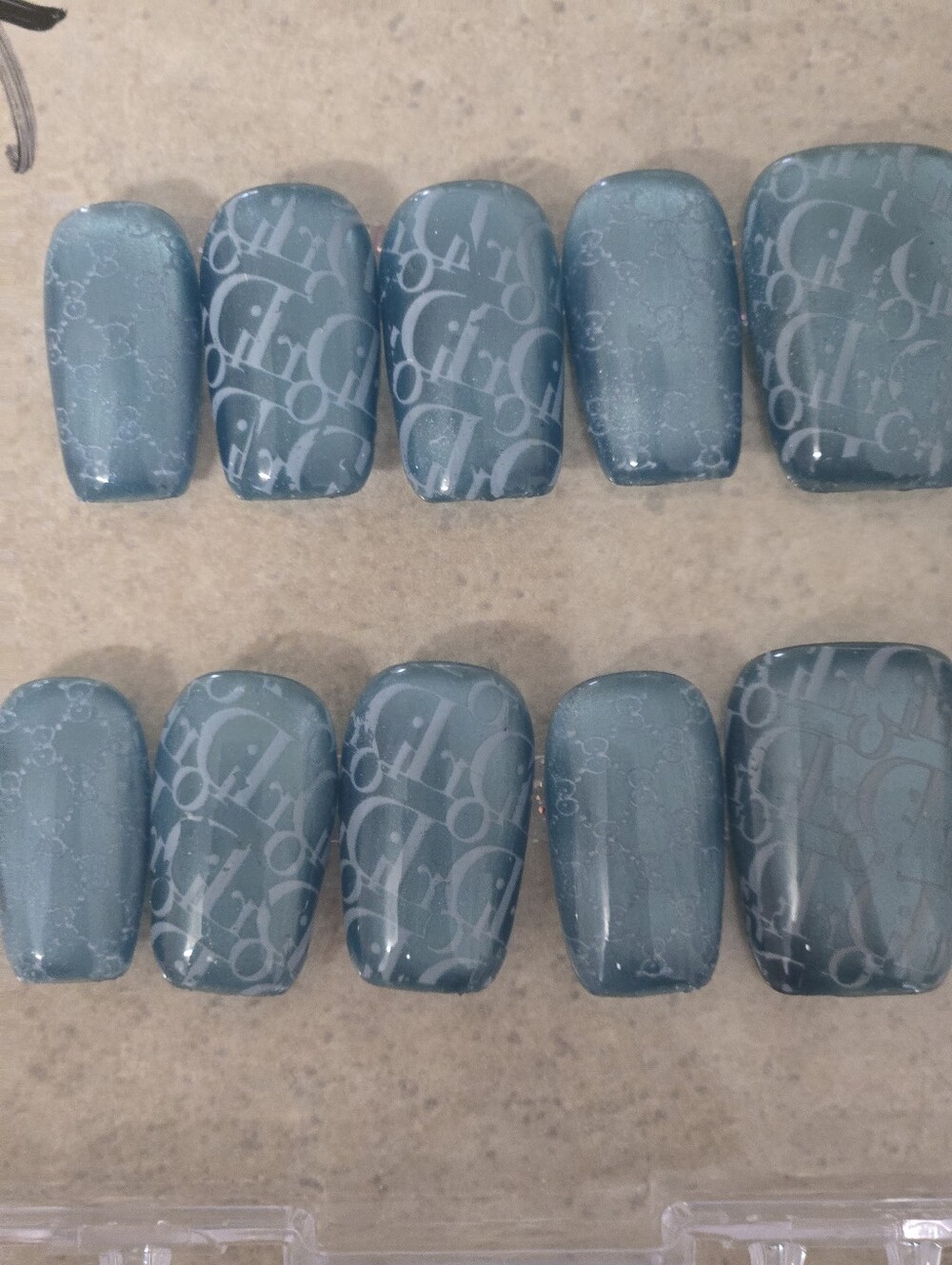 Luxery Inspired Logo Blue Graphic Press-On Nail Set